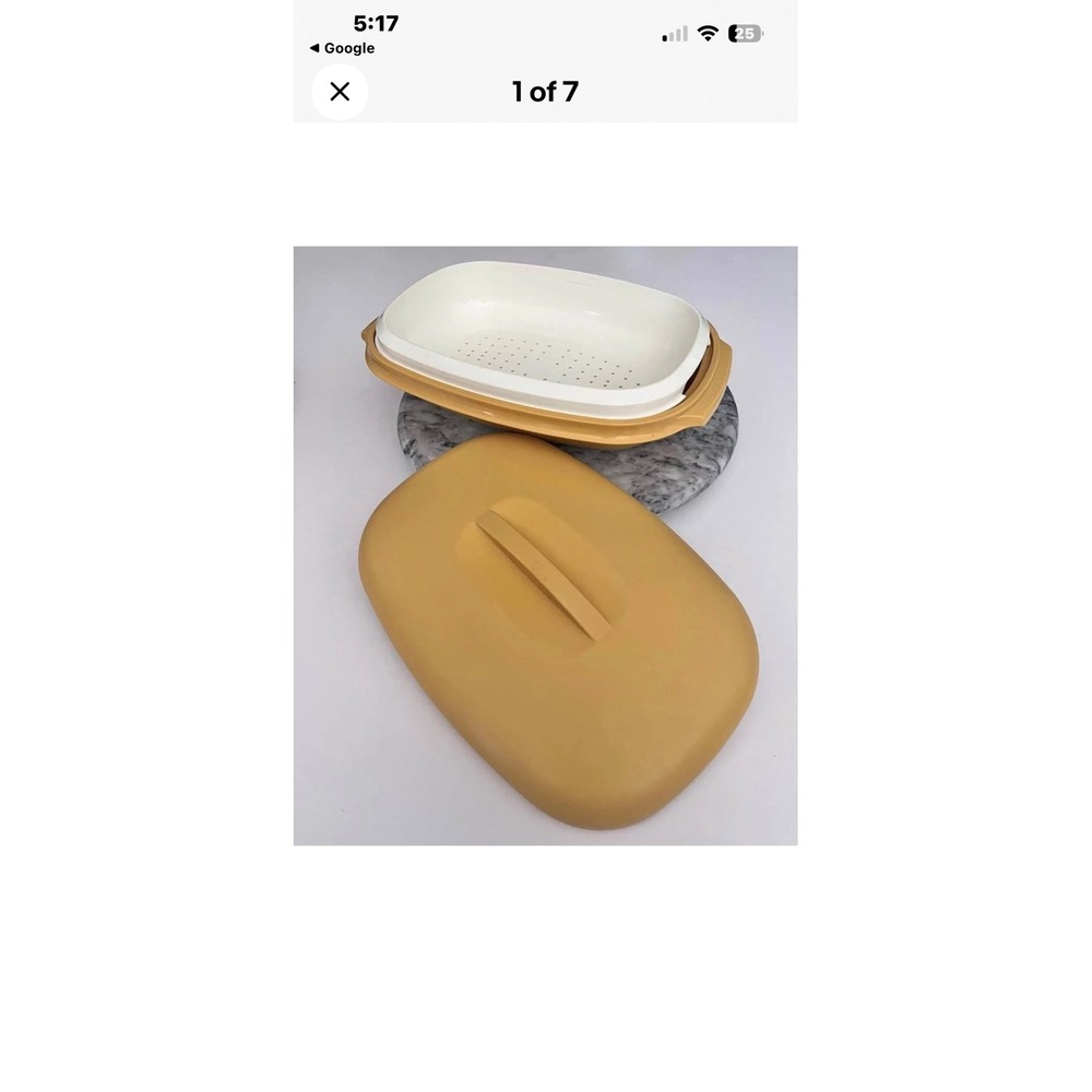 Vintage Tupperware Microwave Steamer Harvest Gold 1273-3 Vegetable Rice 3 Piece